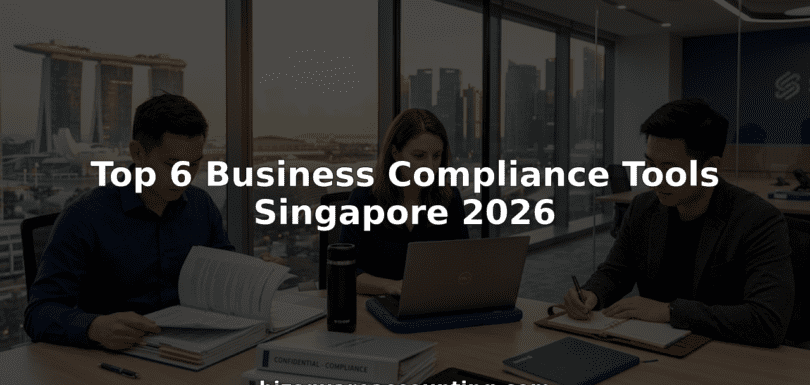 Business team reviewing compliance documents in Singapore office
