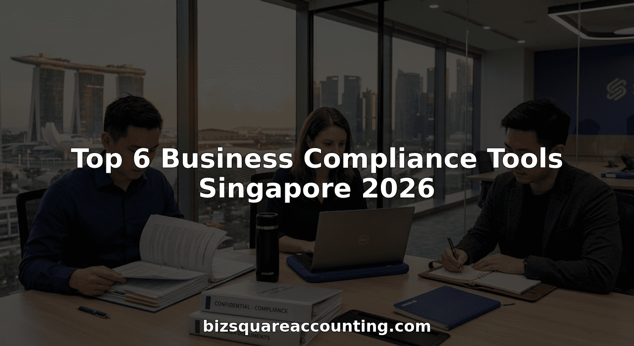 Business team reviewing compliance documents in Singapore office