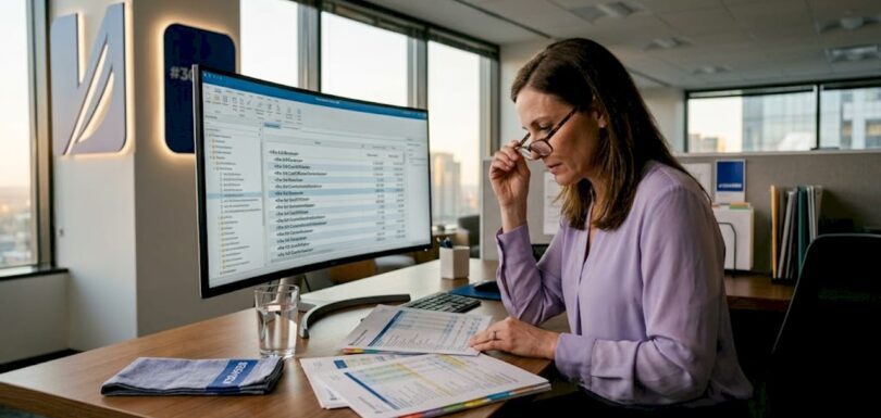 Accountant reviewing tax filings at desk