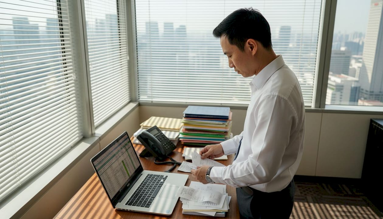 Finance manager reviewing tax records in office