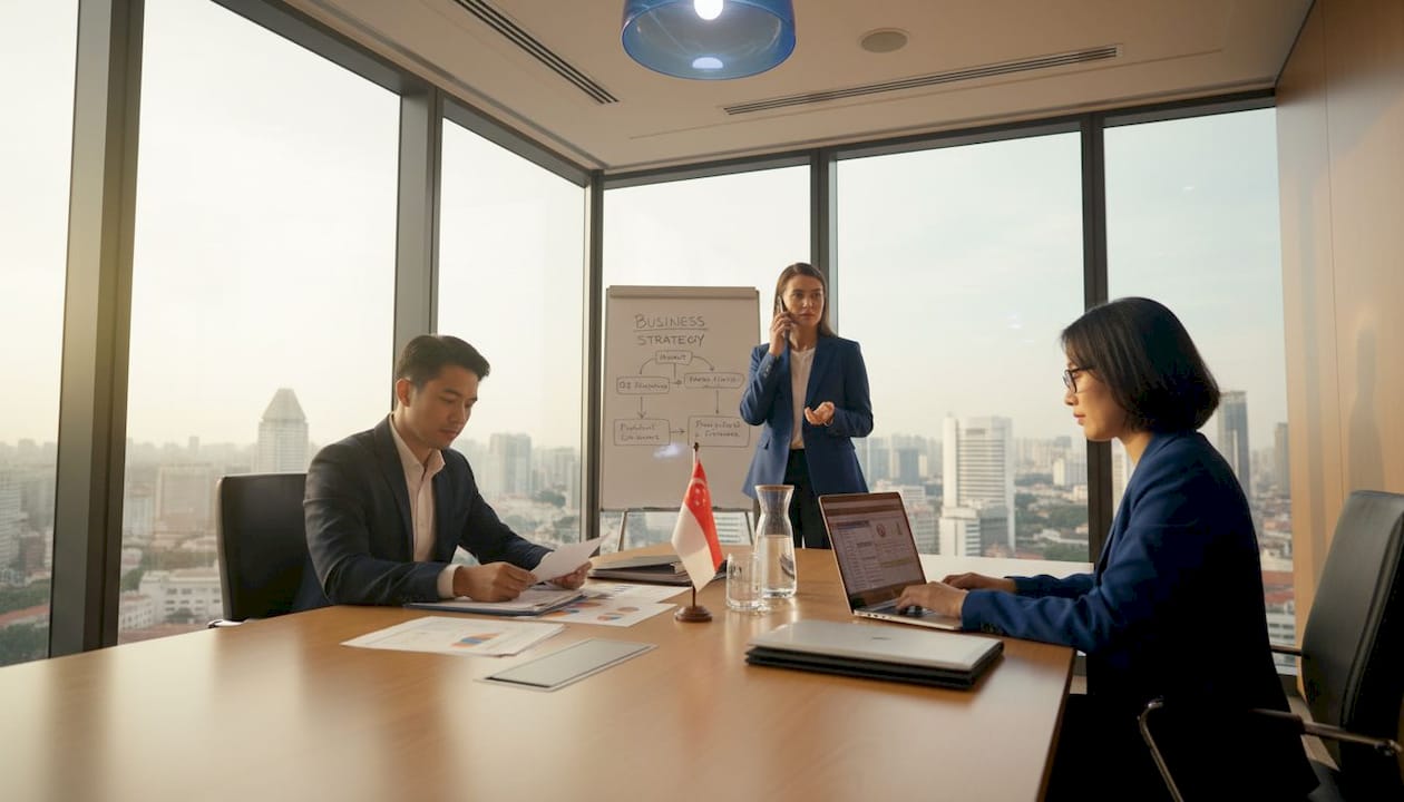 Business team in Singapore conference room