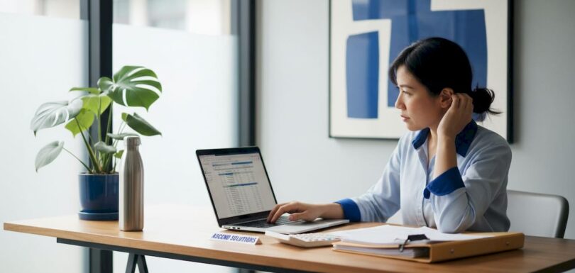 SME owner working on bookkeeping at desk