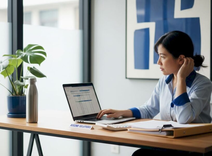 SME owner working on bookkeeping at desk