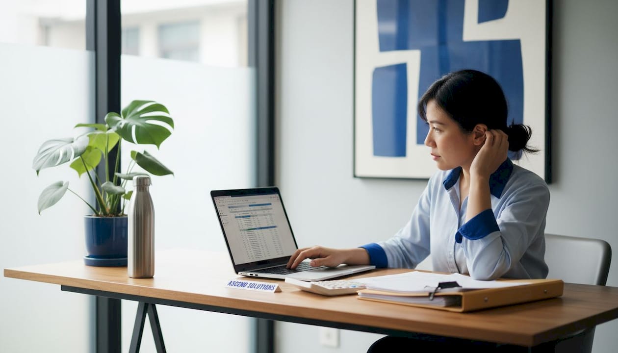 SME owner working on bookkeeping at desk