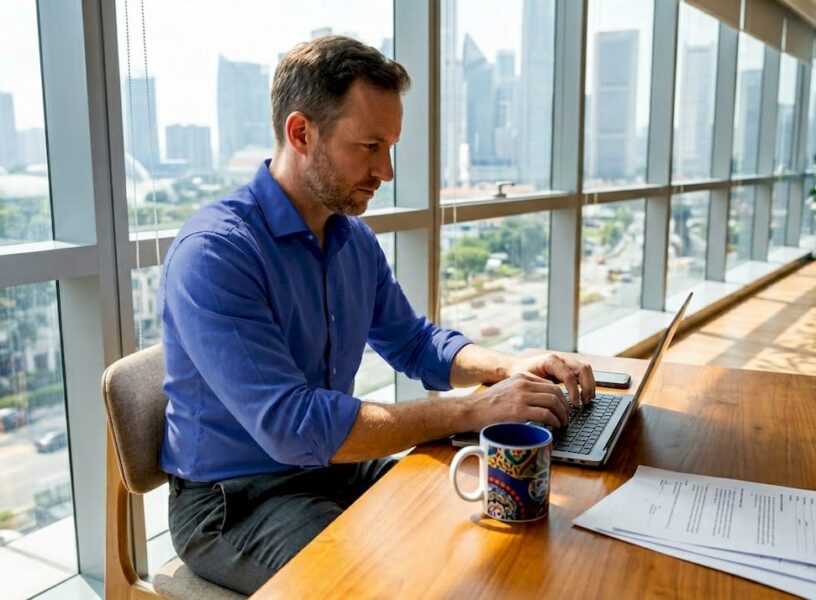 Entrepreneur registering company in Singapore office