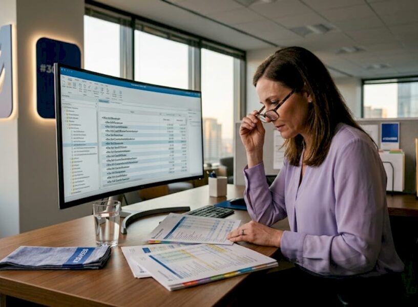 Accountant reviewing tax filings at desk