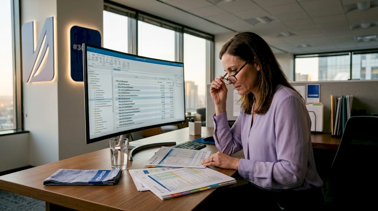 Accountant reviewing tax filings at desk