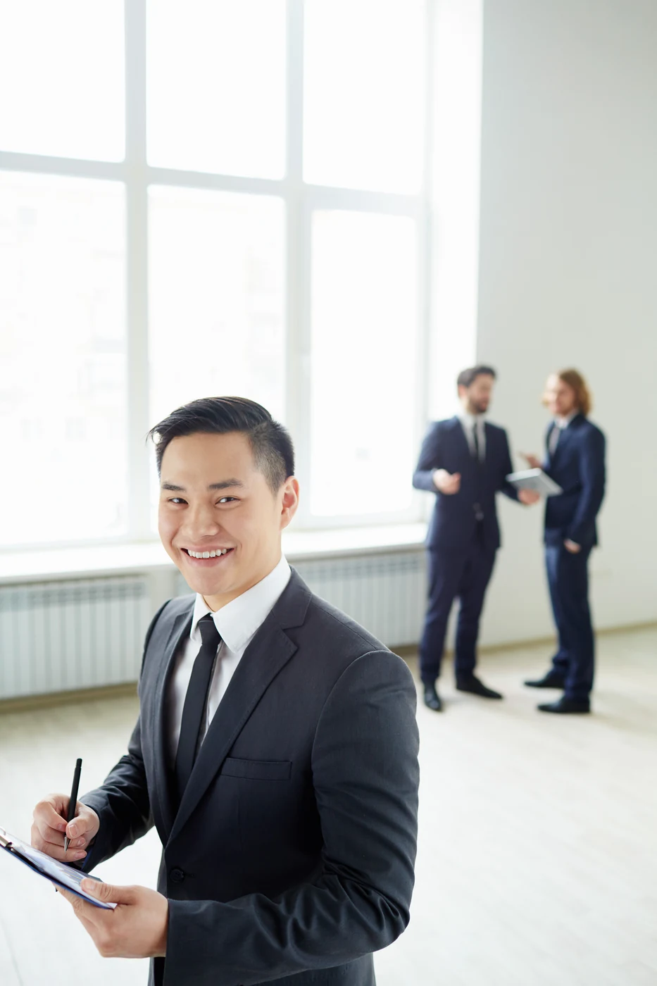 Business professional preparing company documents